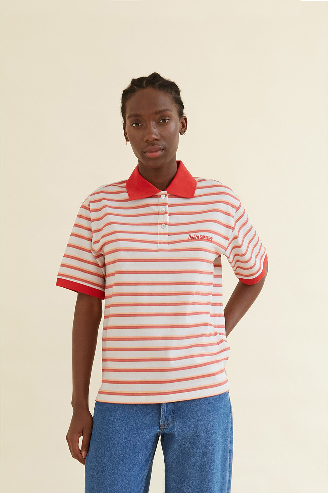 LUNA UNISEX POLO T-SHIRT - RED STRIPE