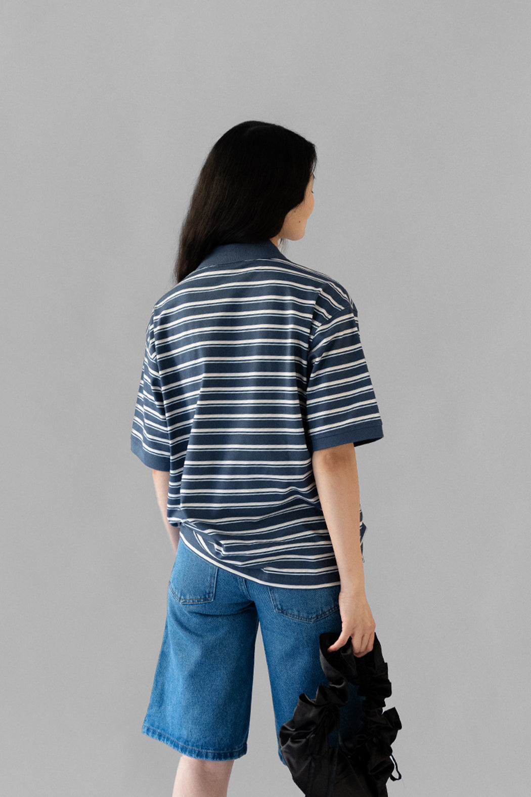 LUNA UNISEX POLO T-SHIRT - NAVY STRIPE